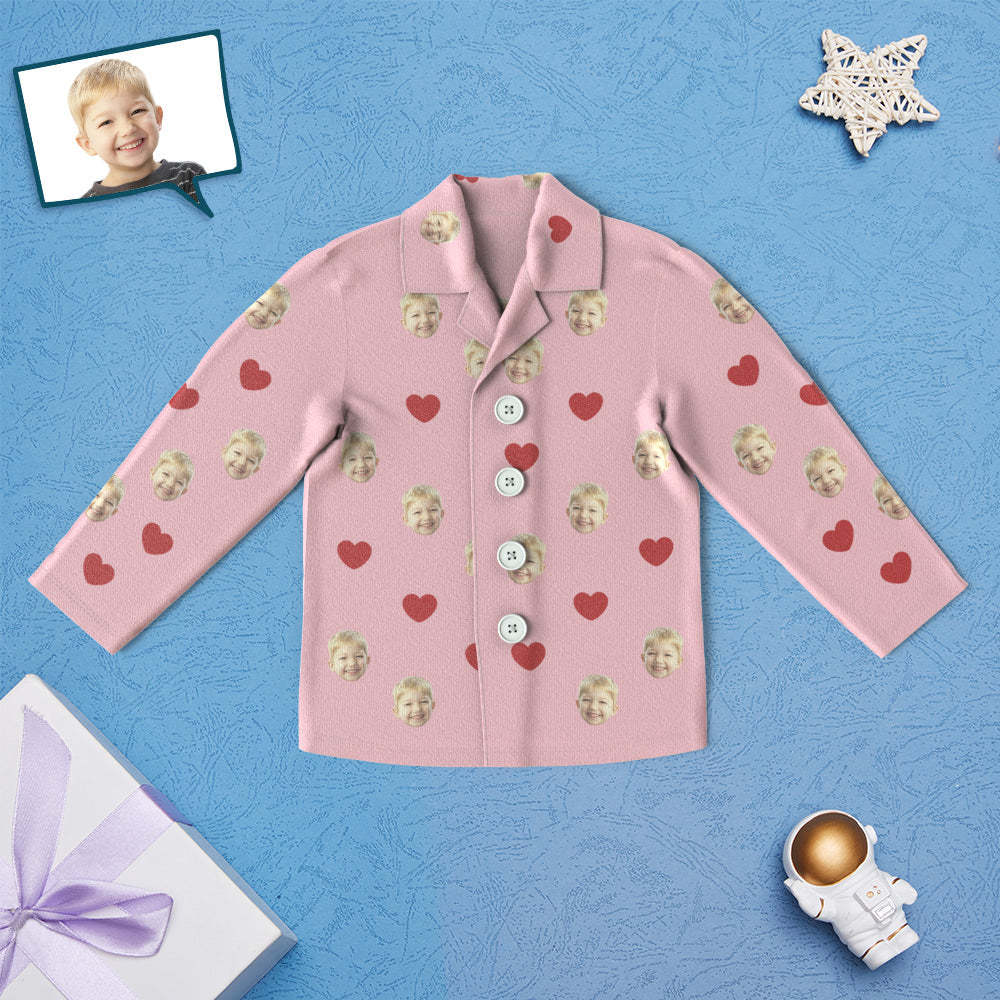 Pijamas para niños con cara personalizada Ropa de dormir para niños personalizada - Love Heart