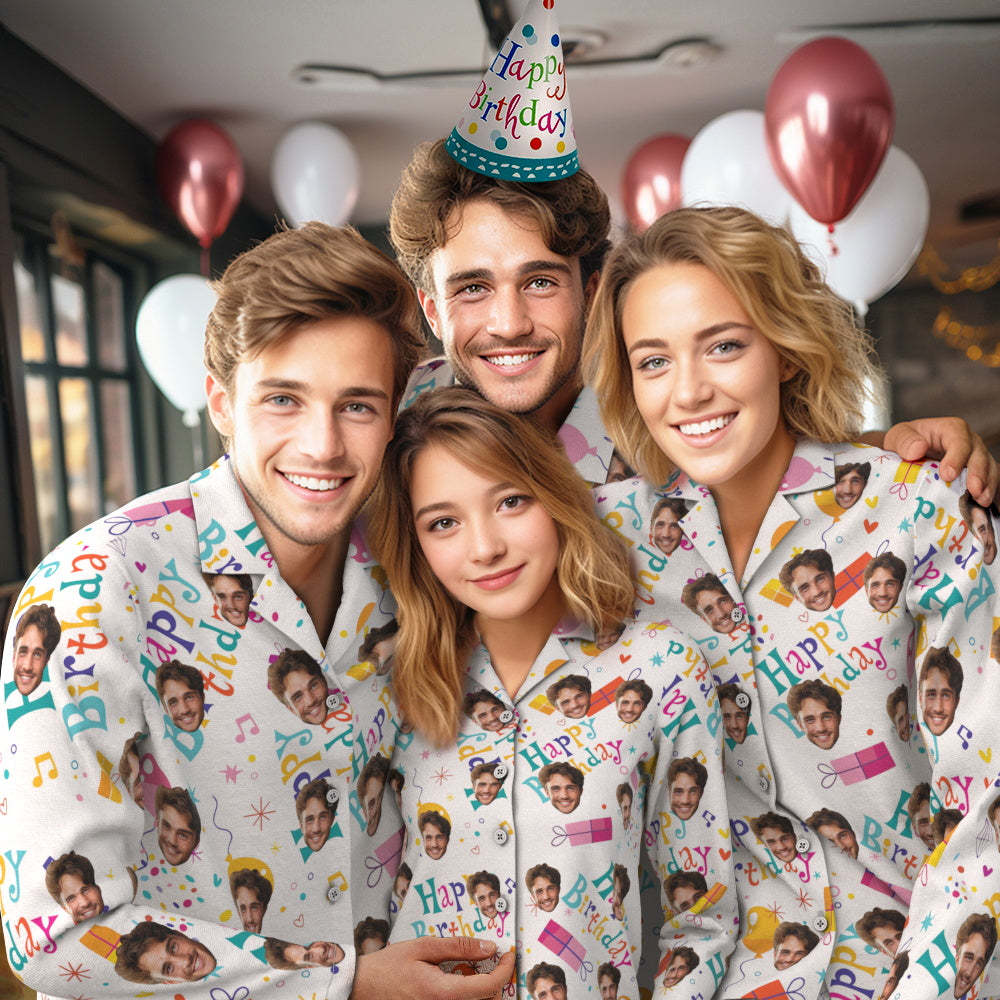 Pijamas De Cumpleaños Con Cara Personalizada, Ropa De Dormir Personalizada Para Fiesta De Fotos, Conjunto De Pijama Colorido Para Hombres Y Mujeres, Feliz Cumpleaños - CalzoncillosfotoES