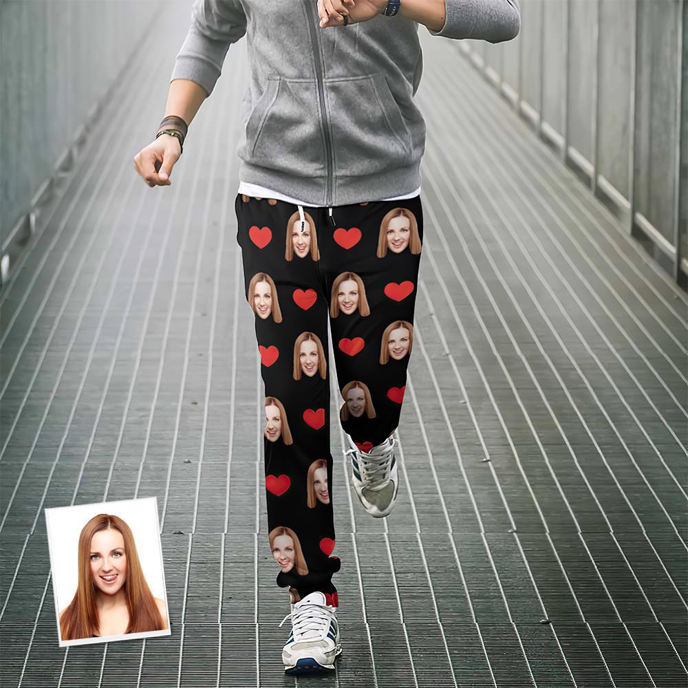 Pantalones De Chándal Personalizados Joggers Unisex Con Estampado De Corazón En La Cara