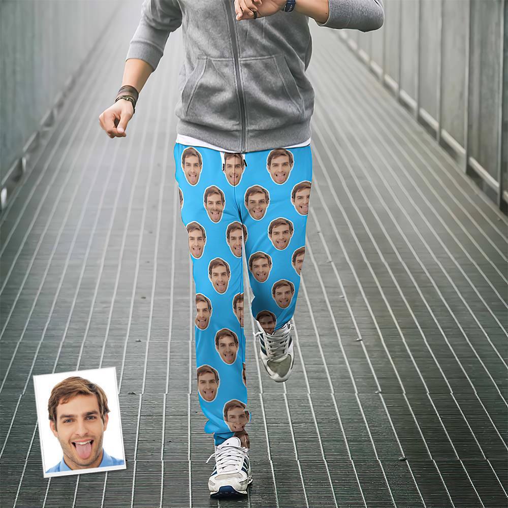 Pantalones De Chándal De Cara Personalizados Joggers Unisex Azules Personalizados - Regalo Para El Amante