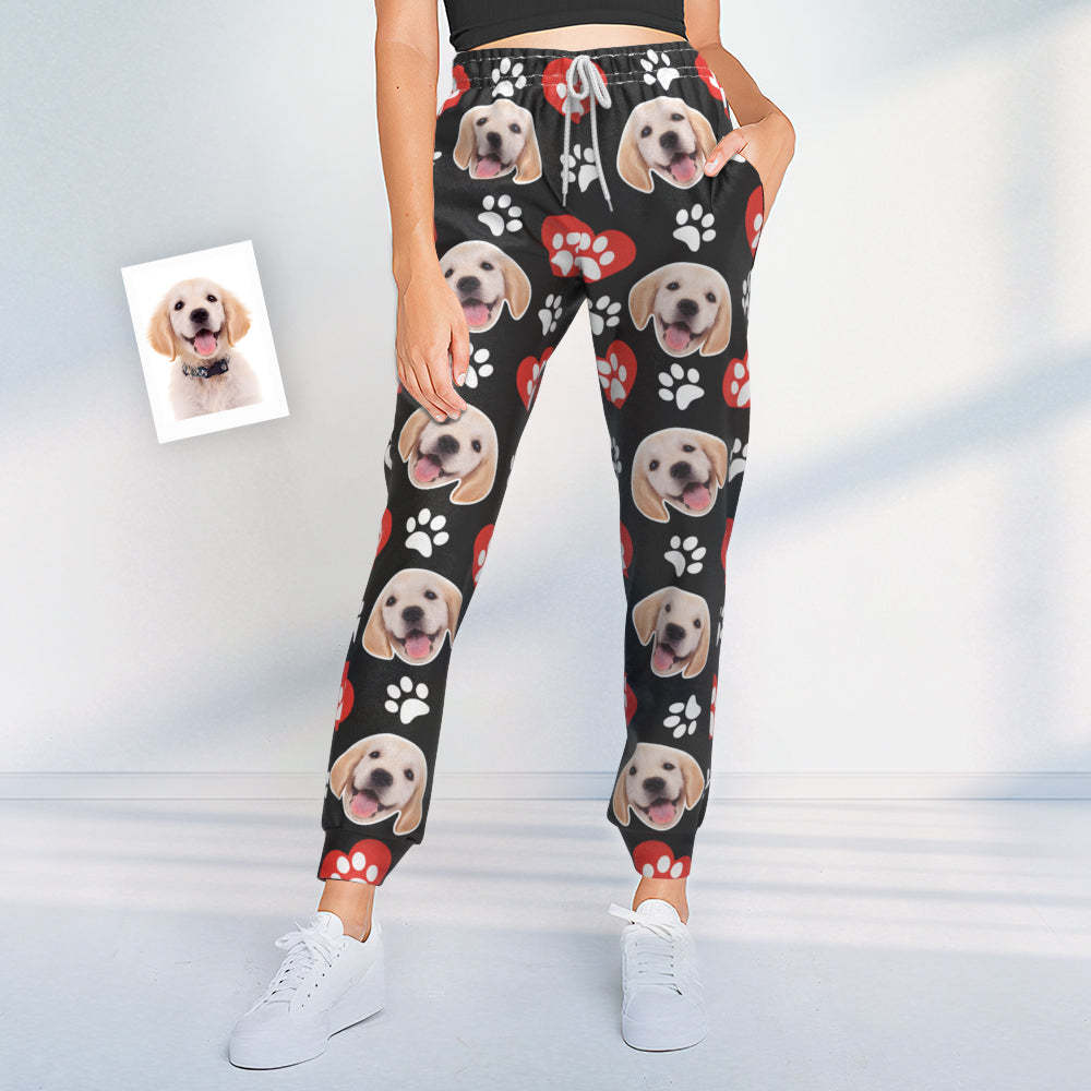Pantalones De Chándal Personalizados Con Cara De Perro Joggers Unisex Con Pata De Patrón De Corazón