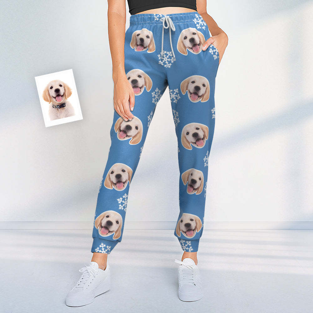 Pantalones De Chándal De Navidad Con Cara De Perro Personalizados Joggers Unisex