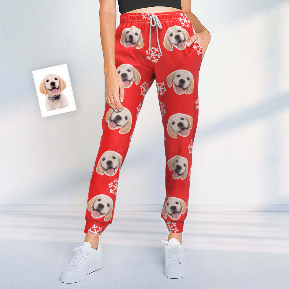 Pantalones De Chándal De Navidad Con Cara De Perro Personalizados Joggers Unisex