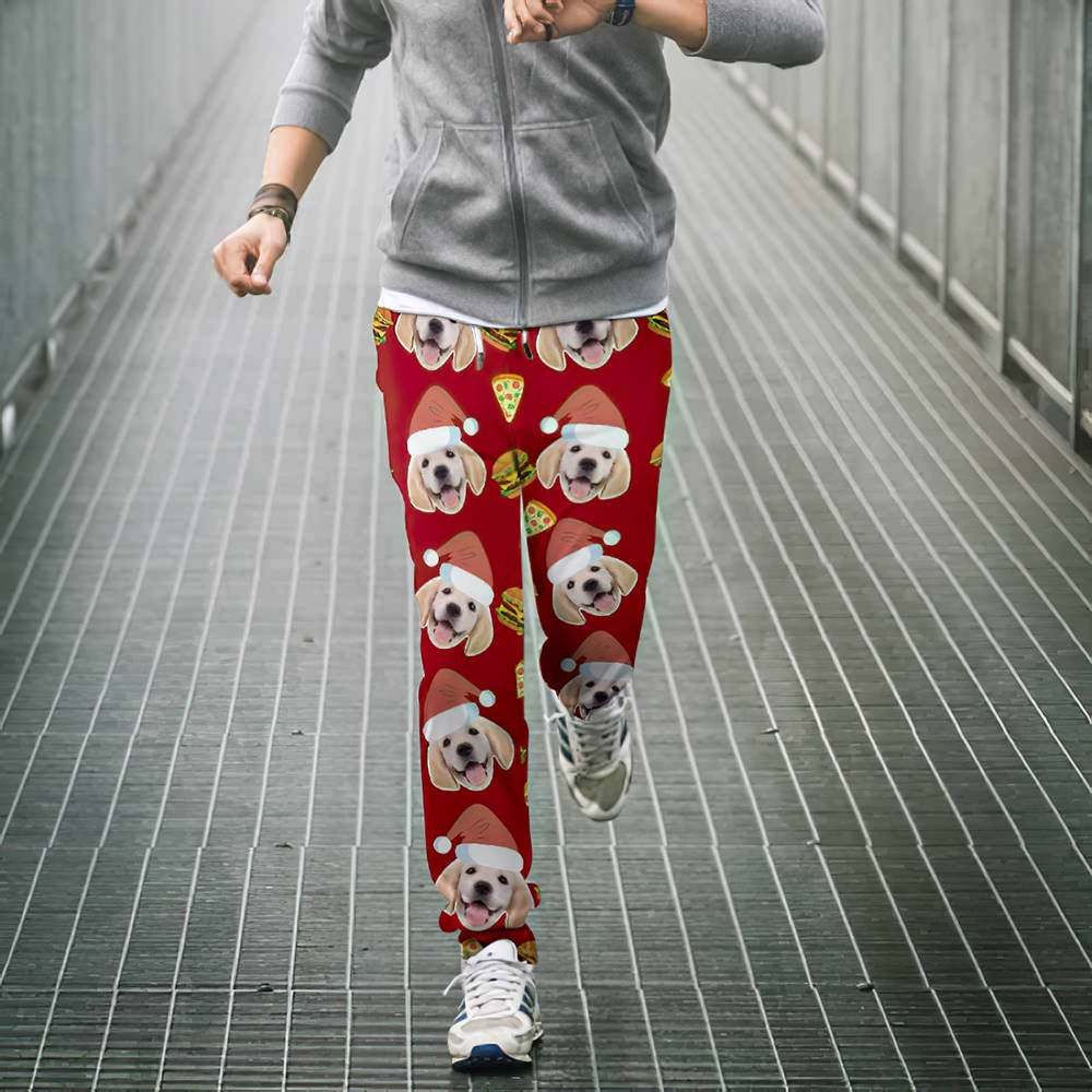 Pantalones De Chándal De Navidad Con Cara Personalizada Joggers Unisex Con Pizza Y Hamburguesa