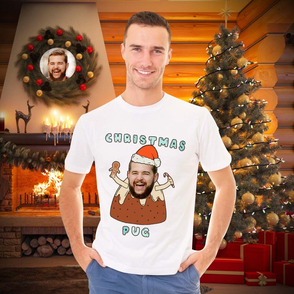 Camisetas Faciales Personalizadas Fotos Divertidas Camisetas Para Hombres Y Mujeres Regalos De Navidad - Pug