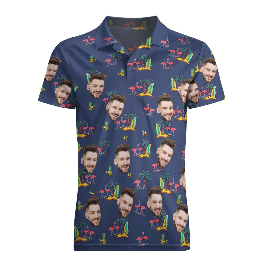 Camisa De Cara Personalizada Para Hombre Camisas De Golf Personalizadas Para Él Flamingo De Coco - CalzoncillosfotoES