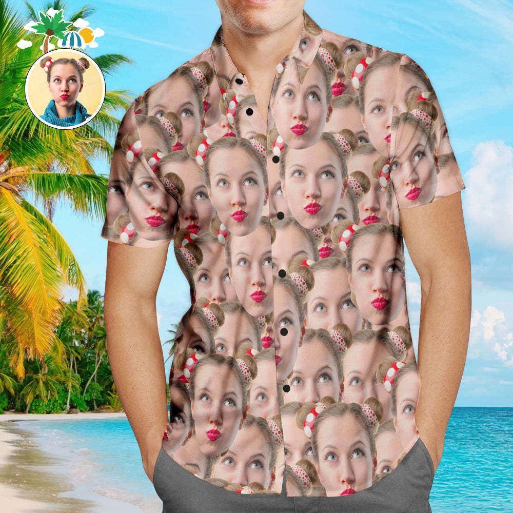 Camisa Hawaiana Personalizada Muti Face Design Vista Previa En Línea De La Camisa Masculina De Aloha Beach