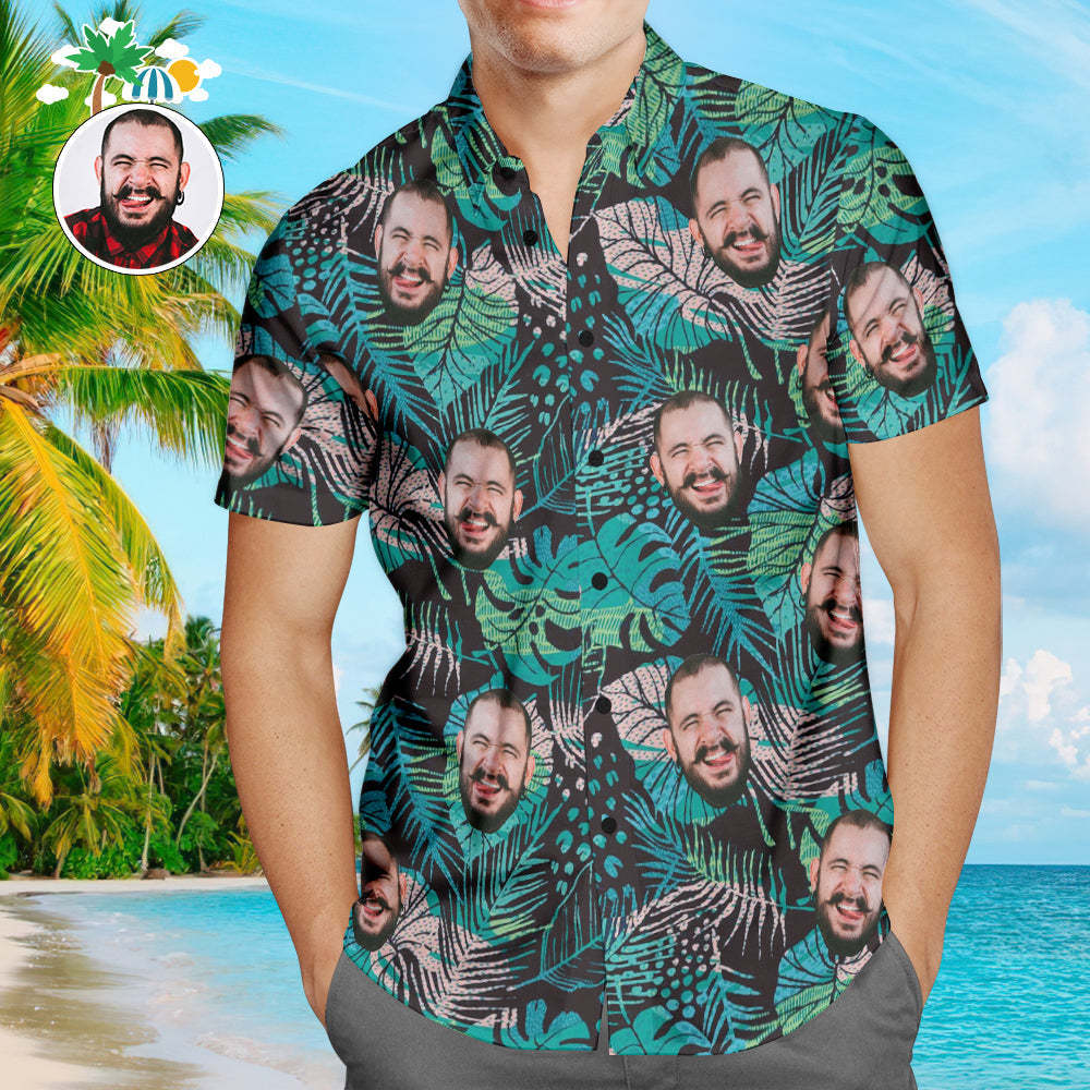 Camisas Hawaianas Personalizadas Muti Face Design Hojas De Verano Previsualización Online Camisas Personalizadas Para Hombres De Aloha Beach