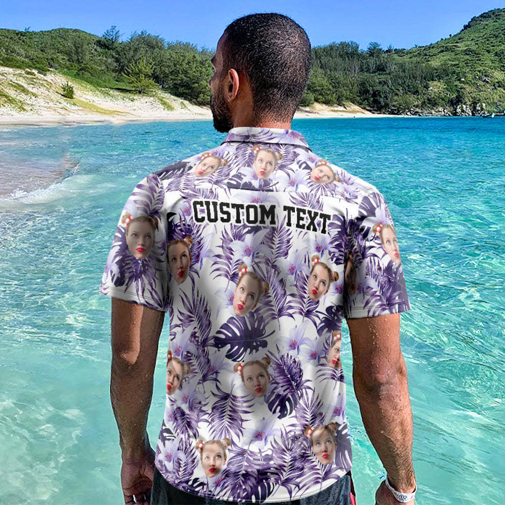 Camisa Hawaiana Personalizada Vista Previa En Línea De Hojas De Selva Tropical Púrpura Camisa De Playa Aloha Personalizada Para Hombres