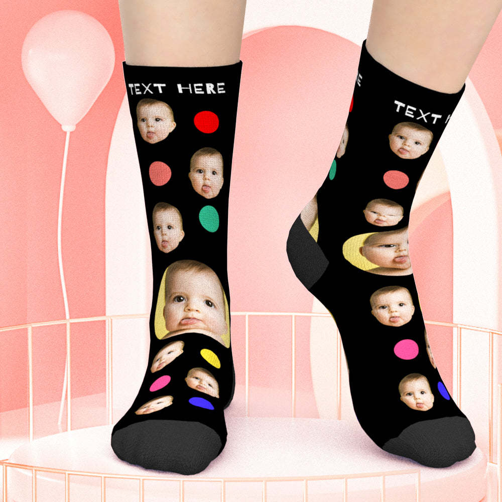 Calcetines personalizados para la cara, calcetines bonitos DIY, calcetines clásicos de lunares, calcetines familiares