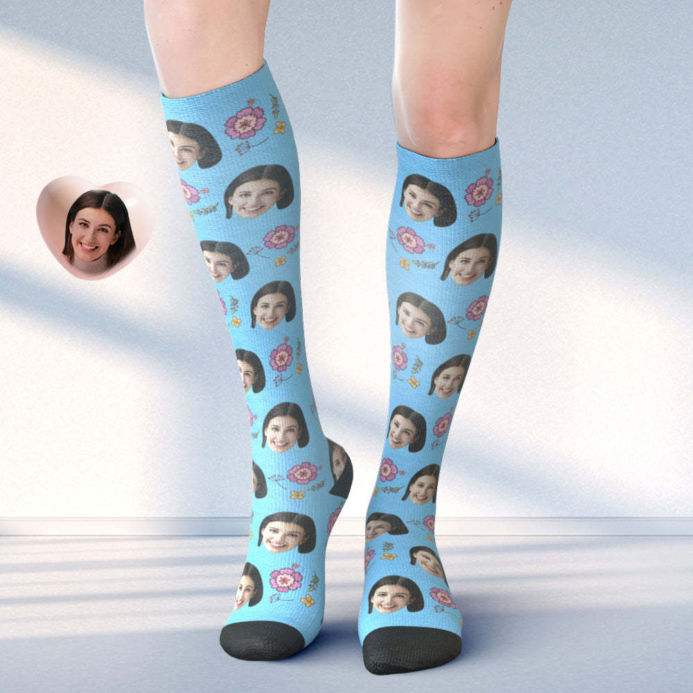 Calcetines hasta la rodilla con cara personalizada Calcetines con dibujo de fotos personalizados