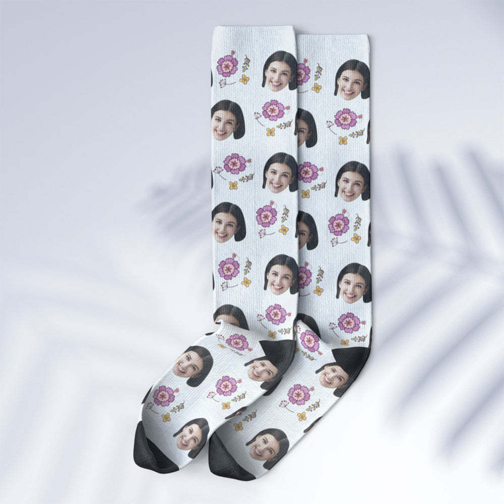 Calcetines hasta la rodilla con cara personalizada Calcetines con dibujo de fotos personalizados
