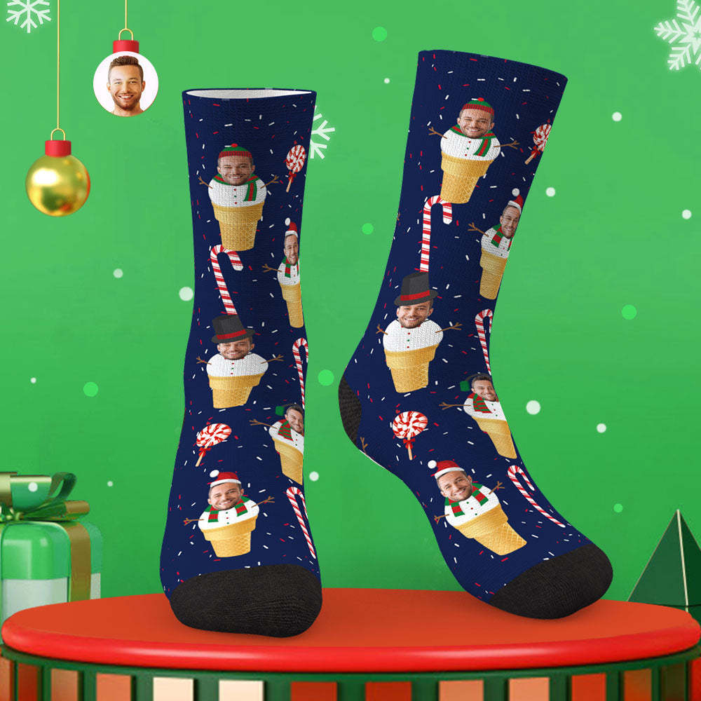 Calcetines De Cara Personalizados Calcetines De Fotos Personalizados Regalos De Navidad - Cono De Muñeco De Nieve