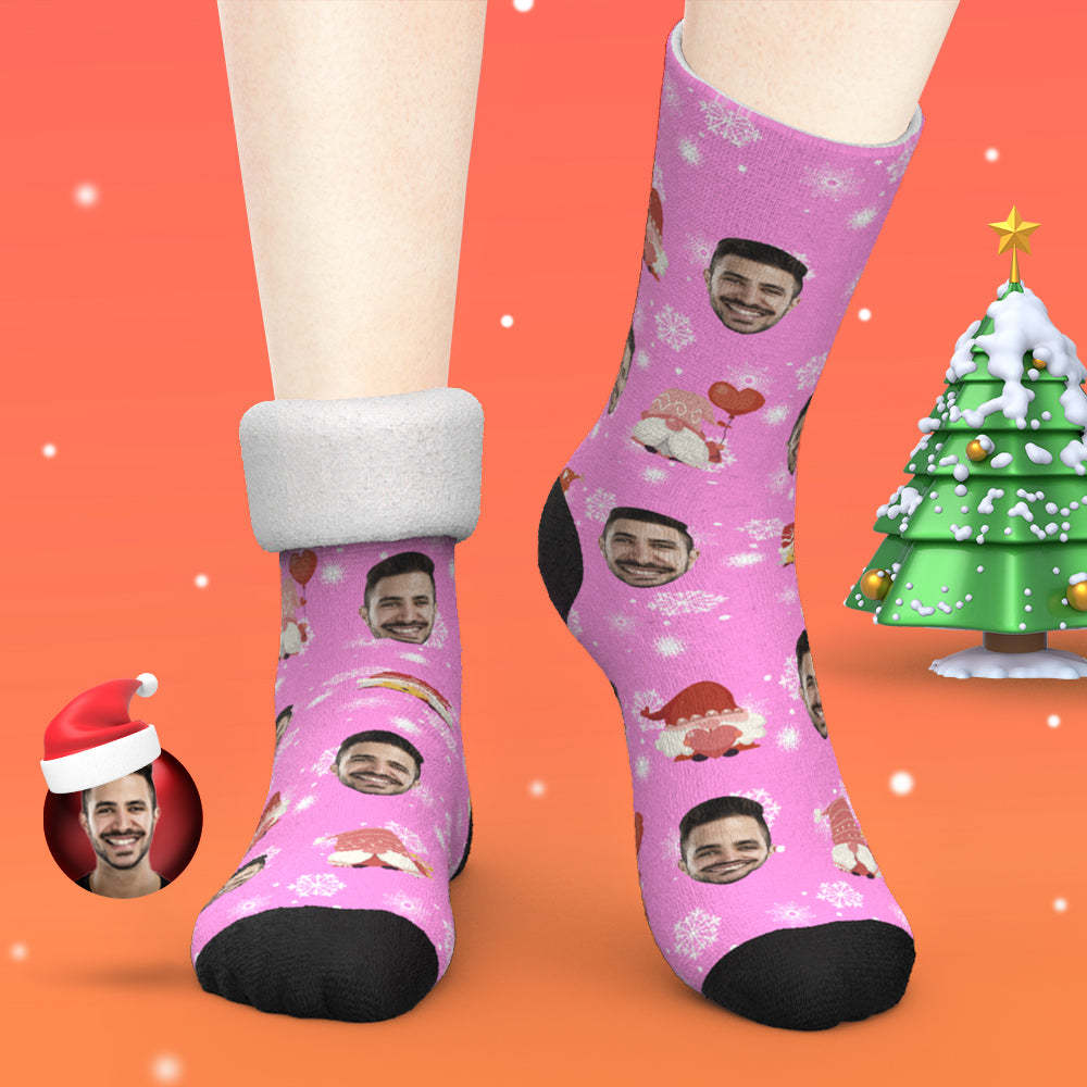 Foto De Calcetines Gruesos Personalizados De Navidad Rosa Calcetines Impresos Digitales 3D Calcetines Cálidos De Otoño E Invierno Regalos Lindos