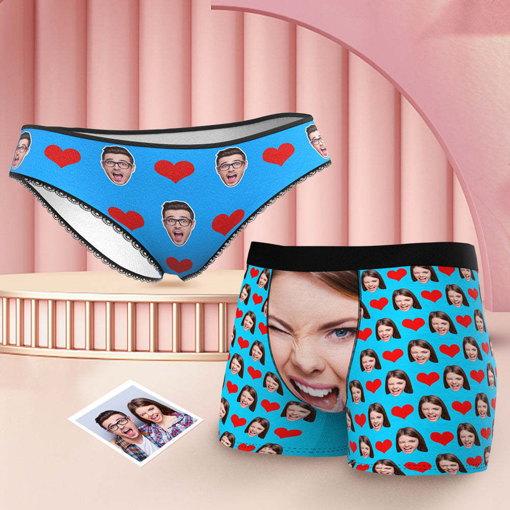 Ropa Interior Personalizada A Juego Con La Cara Para Parejas Amor Corazón Personalizado Colorido Divertido Ropa Interior Regalo Del Día De San Valentín - CalzoncillosfotoES