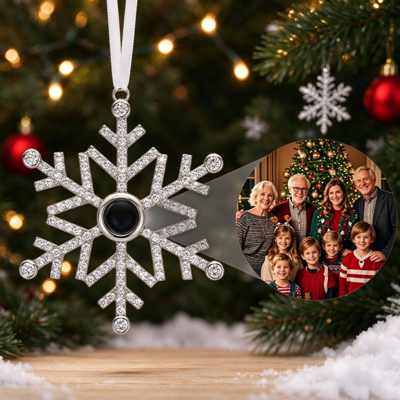 Personalisierter Projektionsschmuck, Individuell Gestaltete Schneeflocken-weihnachtsschmuck-geschenke Mit Foto