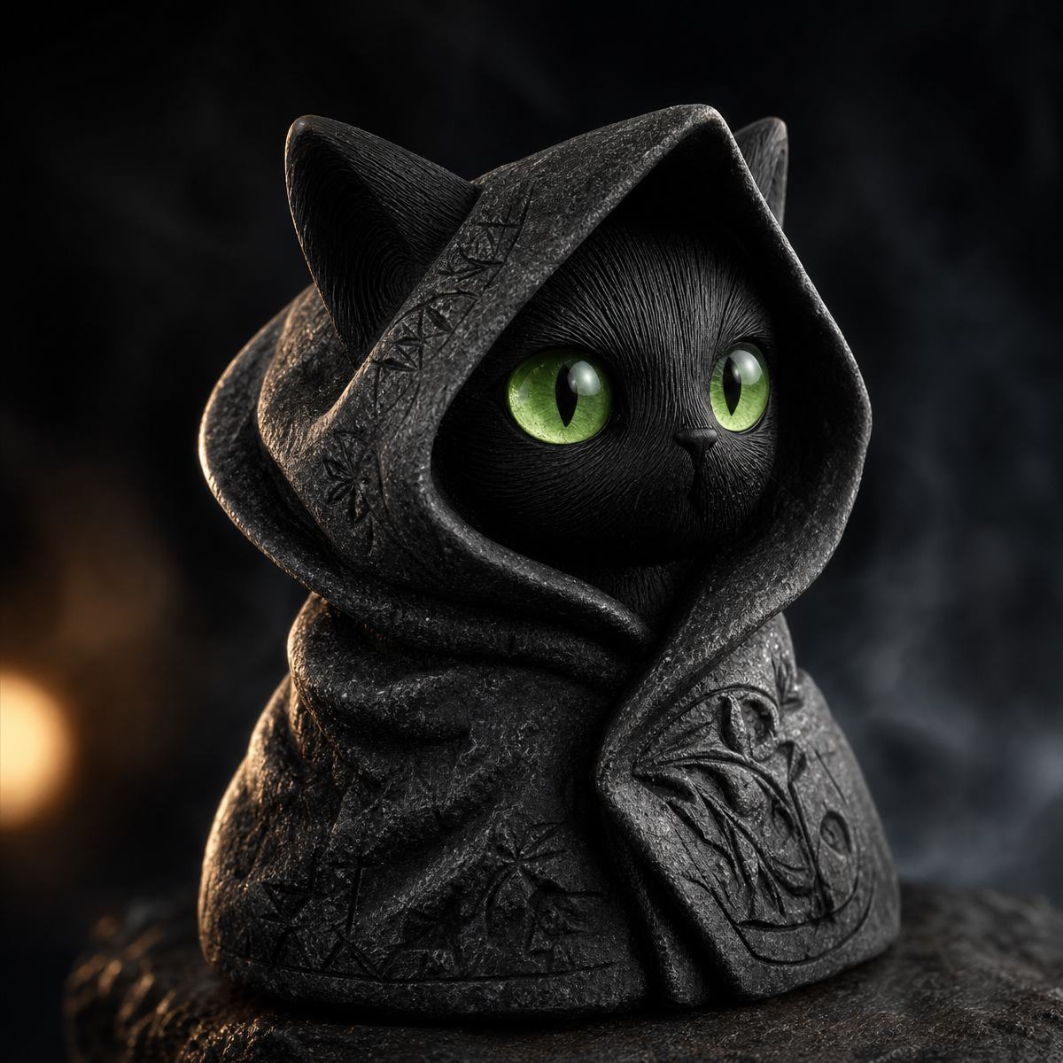 Geheimnisvolle Katzenfigur Mit Kapuze – Gothic-Statue Einer Schwarzen Katze, Fantasievolle, Hexenhafte Kätzchenskulptur Als Heimdekoration, Perfektes Geschenk Für Katzenliebhaber - meinemondlampe