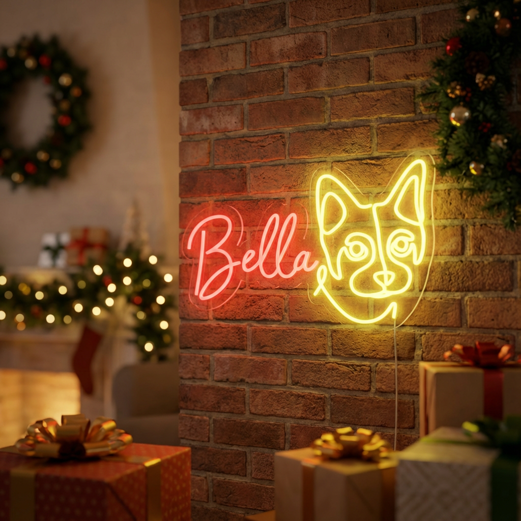 Personalisierte Led-neonreklame Mit Foto Und Namen Ihres Haustiers – Das Perfekte Geschenk Für Tierliebhaber Im Schlafzimmer - meinemondlampe