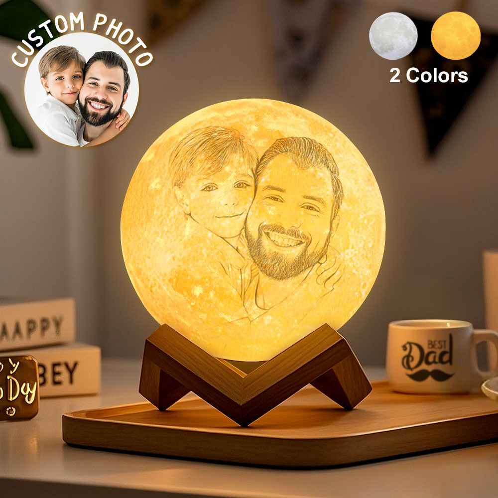 Vatertagsgeschenk, Individueller Kreativer 3d-druck Und Graviertes Personalisiertes Foto, Mondlampe, Geschenk Für Papa - meinemondlampe