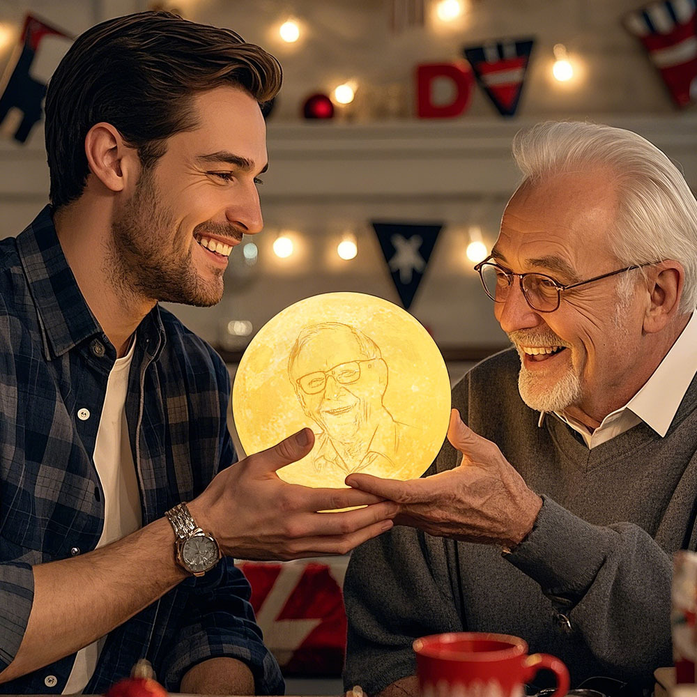 Vatertagsgeschenk, Individueller Kreativer 3d-druck Und Graviertes Personalisiertes Foto, Mondlampe, Geschenk Für Papa - meinemondlampe