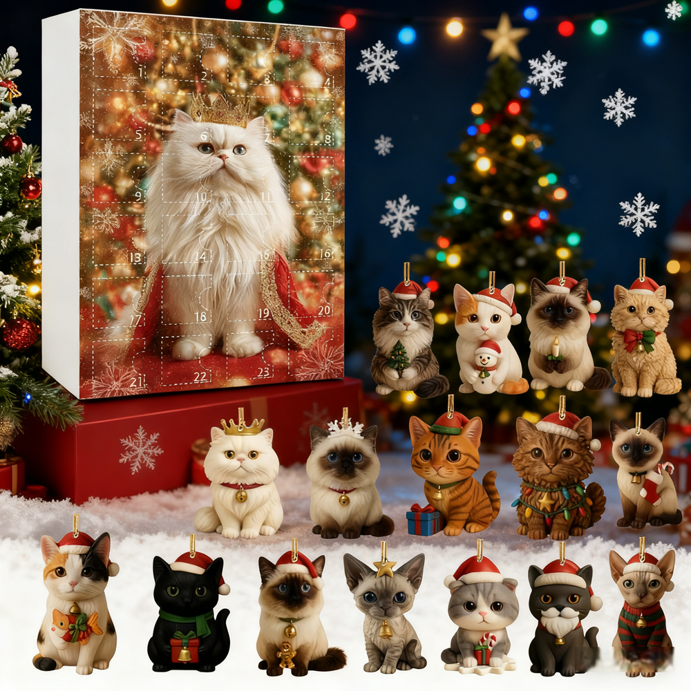 Adventskalender Mit 24 Einzigartigen 2d-acryl-katzen-weihnachtsornamenten – Das Perfekte Geschenk Für Tierliebhaber - meinemondlampe