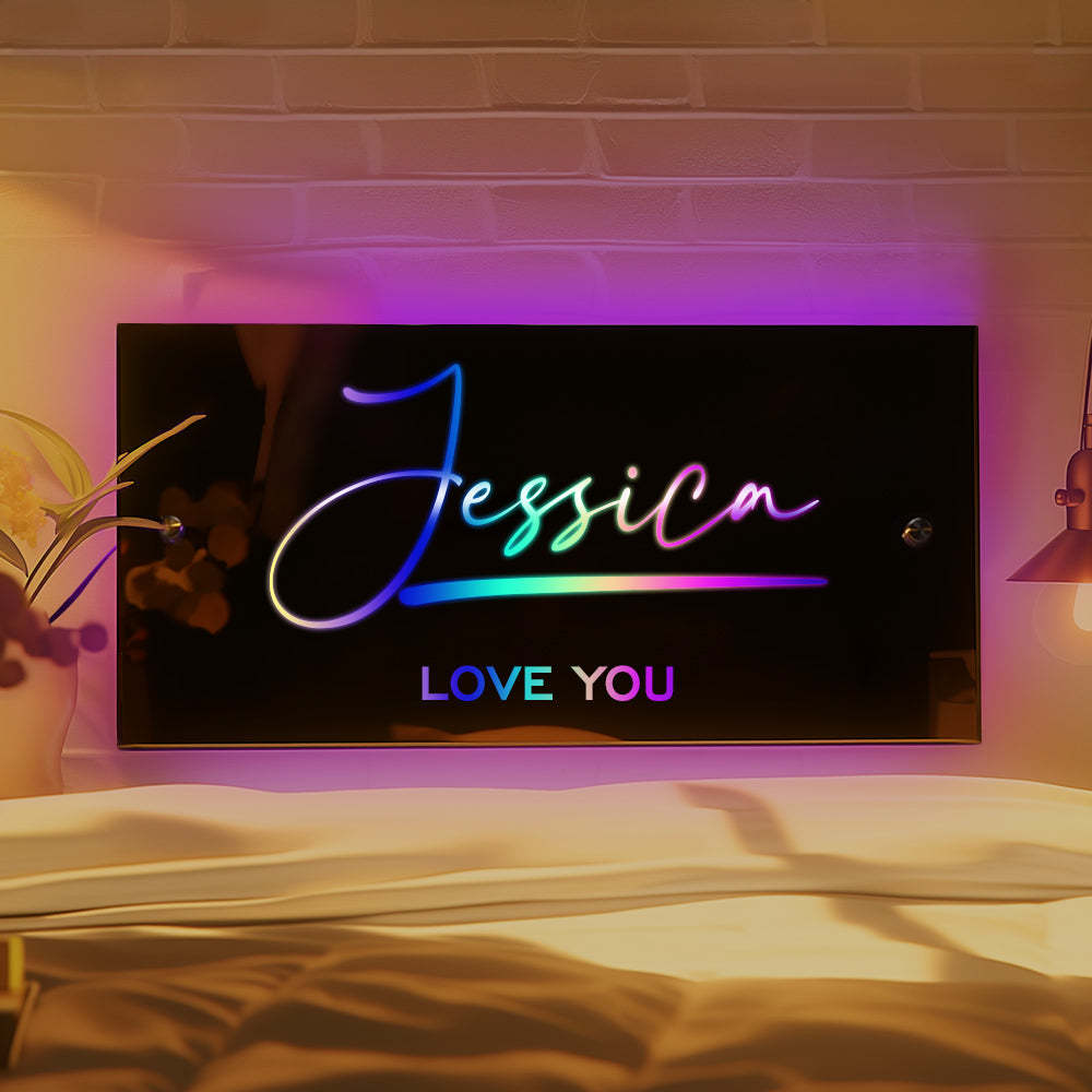 Personalisiertes Namensspiegelschild, Individuelles Led-beleuchtetes, Beleuchtetes Schlafzimmerschild, Valentinstagsgeschenke - meinemondlampe