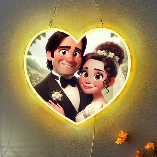 Personalisiertes Cartoon-foto-herz-neon