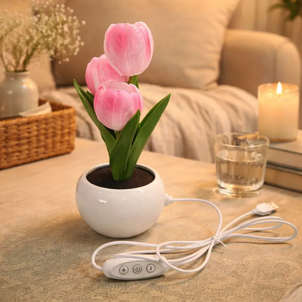 Personalisierte Led-tulpen-nachtlampe Mit 3 Leuchtmodi, Romantische Künstliche Blütenlampe, Einzigartiges Muttertagsgeschenk Für Mama - meinemondlampe