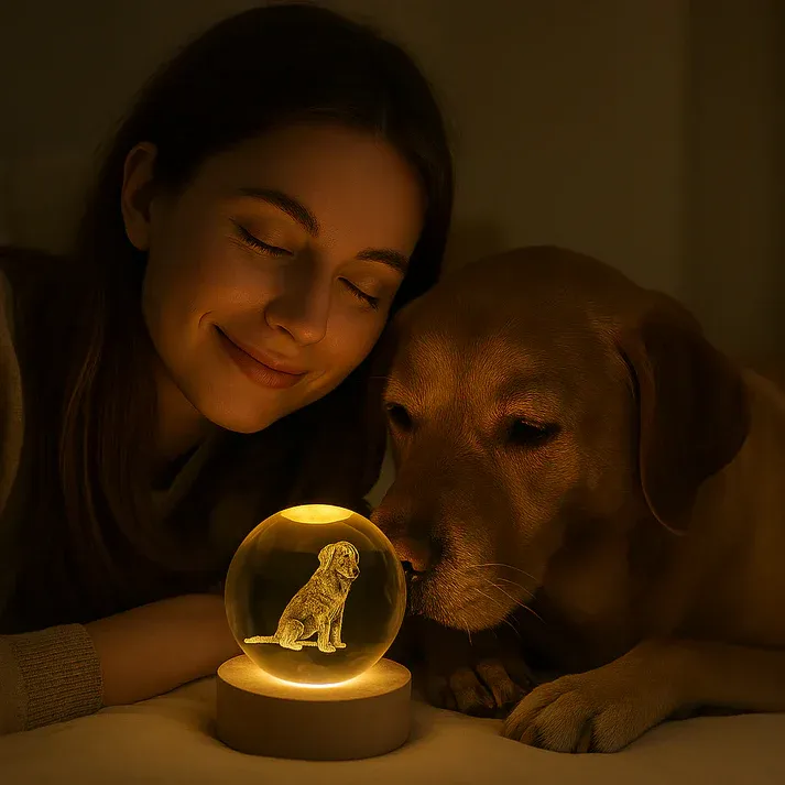 Personalisiertes B-ultraschall-haustierfoto, 3d-kristallkugel, Geschenk Für Tierliebhaber - meinemondlampe