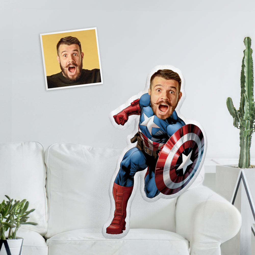 Benutzerdefiniertes Gesicht Foto Minime Puppe Personalisiertes Captain America Minime Dekokissen Ein Einzigartiges Cooles Geschenk - meinemondlampe