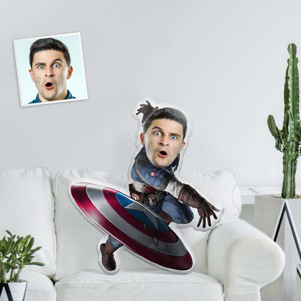 Benutzerdefiniertes Gesicht Foto Minime Puppe Personalisierte Captain America Ist Super Vielseitiges Kissen - meinemondlampe