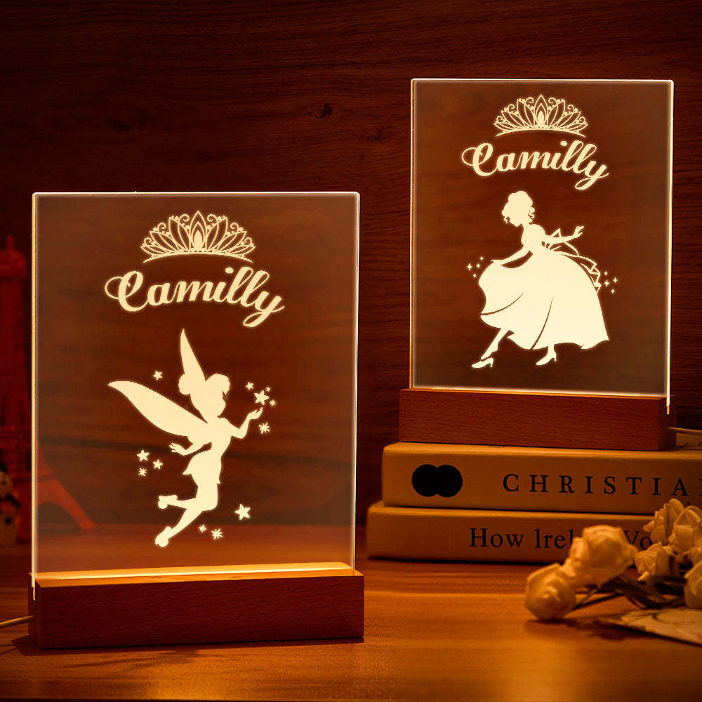 Personalisierte Prinzessin Namensschild Kundenspezifische Holzrahmen Led Nachtlampe Dekor Für Kinderzimmer Spielzimmer - meinemondlampe