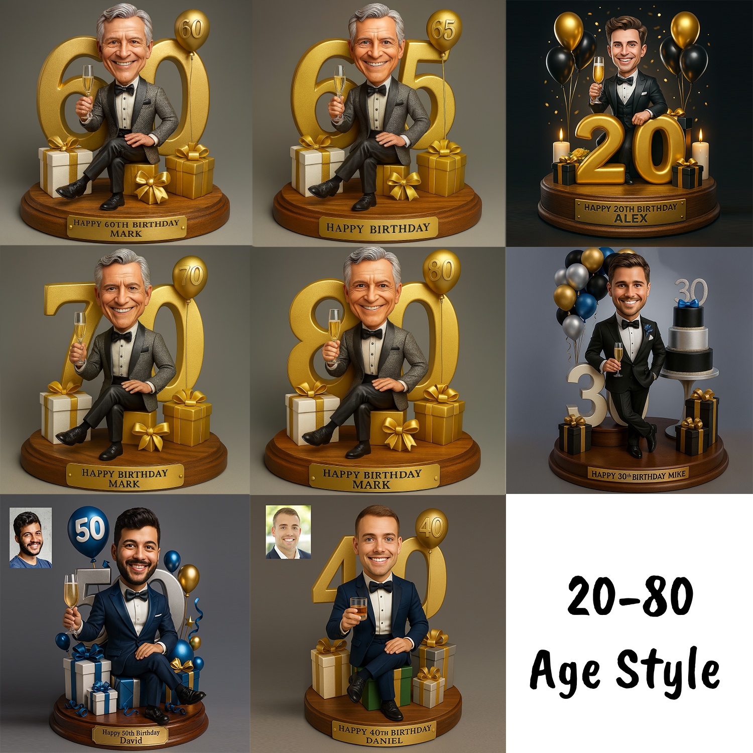 Benutzerdefinierte Foto Geburtstag Mann Karikatur Portrait Geschenk Acryl Plaque 2d Look 3d Pop