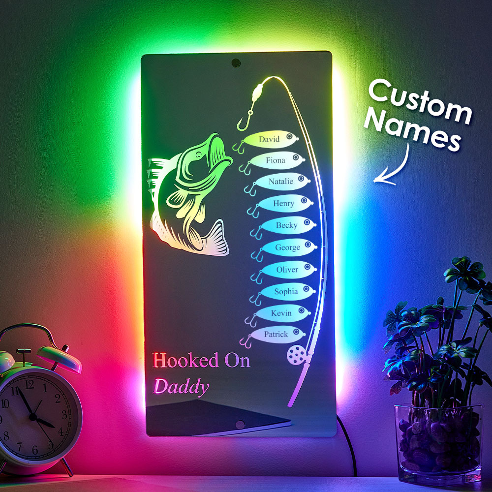 Personalisierter Spiegel Mit Namen Und Aufschrift „hooked On Daddy", Vatertagsgeschenk - meinemondlampe