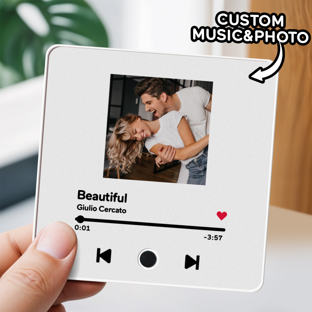Personalisiertes Fotoalbum Zum Vatertag, Kühlschrankmagnet, Musik-wandfotoaufkleber, Bewegung, Die Ohne Handy Abgespielt Werden Kann, Musik-kühlschrankmagnet Pro Kann Lieder Abspielen - meinemondlampe