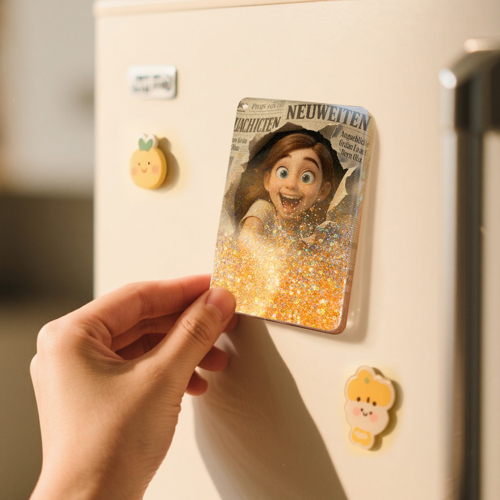 Benutzerdefinierte Cartoon Foto Glitter Cartoon Bildstil Quicksand Kühlschrankmagnet Personalisierte Weihnachten Kühlschrankmagnete Geschenk - meinemondlampe