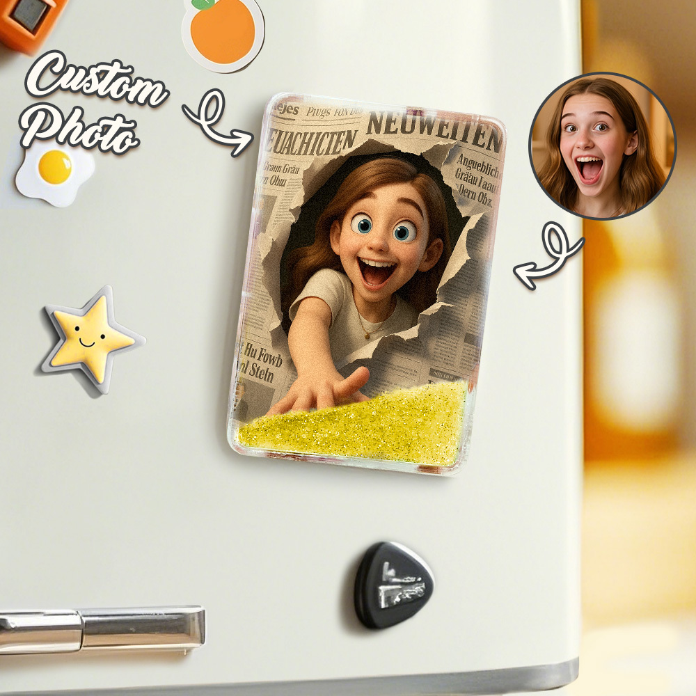 Benutzerdefinierte Cartoon Foto Glitter Cartoon Bildstil Quicksand Kühlschrankmagnet Personalisierte Weihnachten Kühlschrankmagnete Geschenk - meinemondlampe