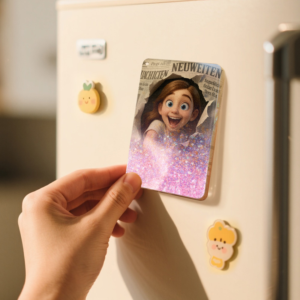 Benutzerdefinierte Cartoon Foto Glitter Cartoon Bildstil Quicksand Kühlschrankmagnet Personalisierte Weihnachten Kühlschrankmagnete Geschenk - meinemondlampe