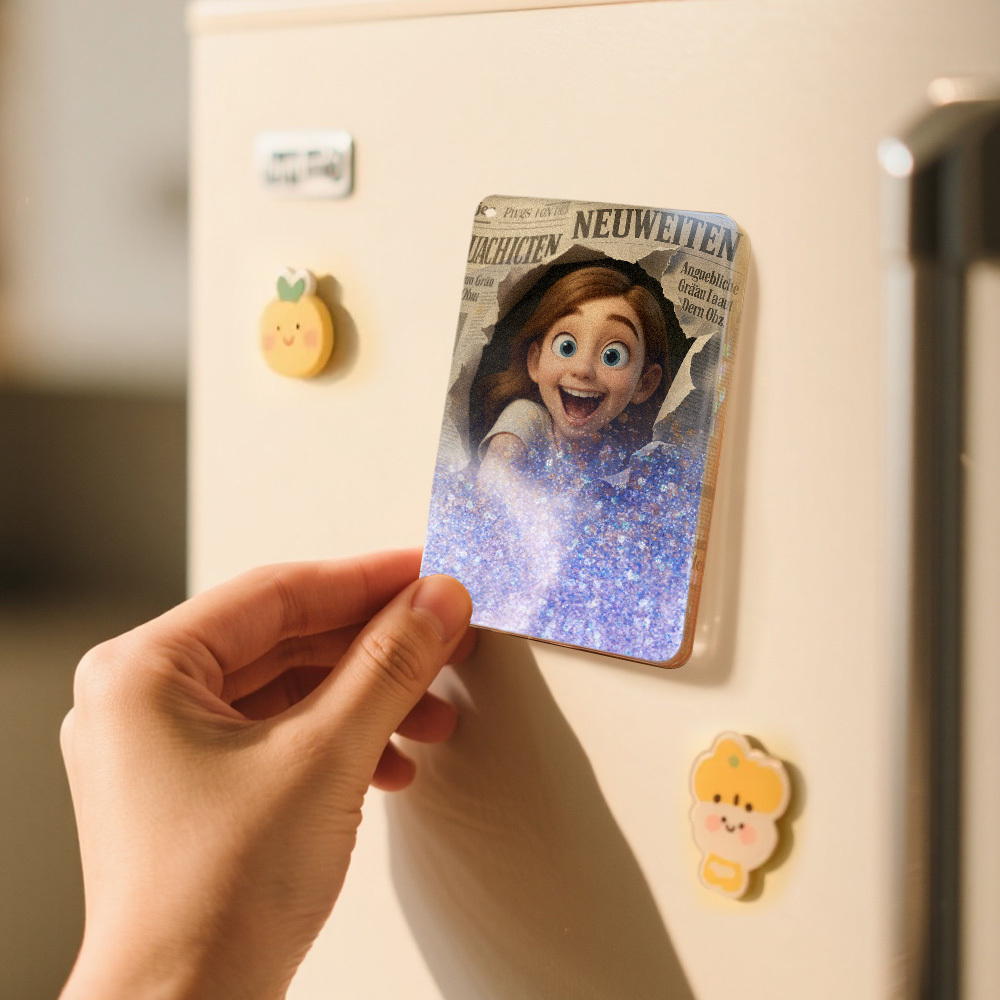 Benutzerdefinierte Cartoon Foto Glitter Cartoon Bildstil Quicksand Kühlschrankmagnet Personalisierte Weihnachten Kühlschrankmagnete Geschenk - meinemondlampe
