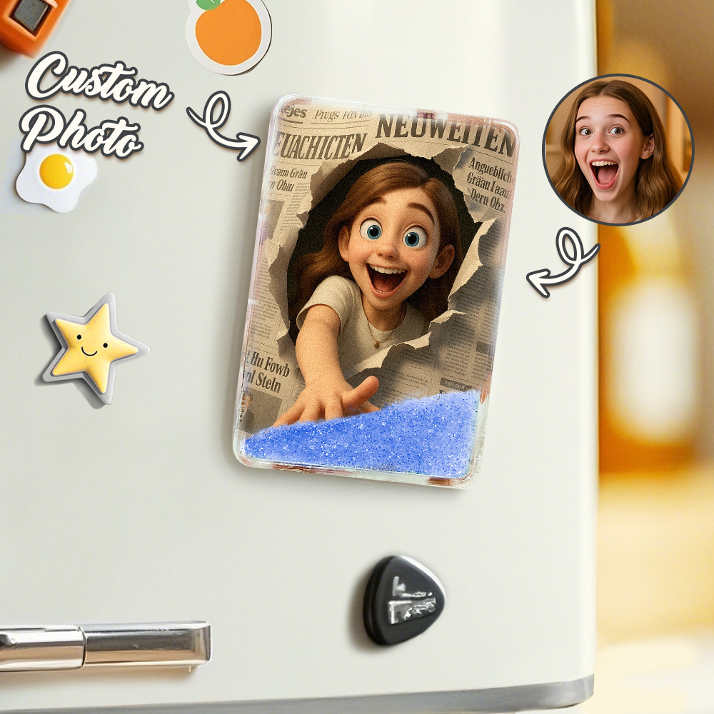 Benutzerdefinierte Cartoon Foto Glitter Cartoon Bildstil Quicksand Kühlschrankmagnet Personalisierte Weihnachten Kühlschrankmagnete Geschenk - meinemondlampe