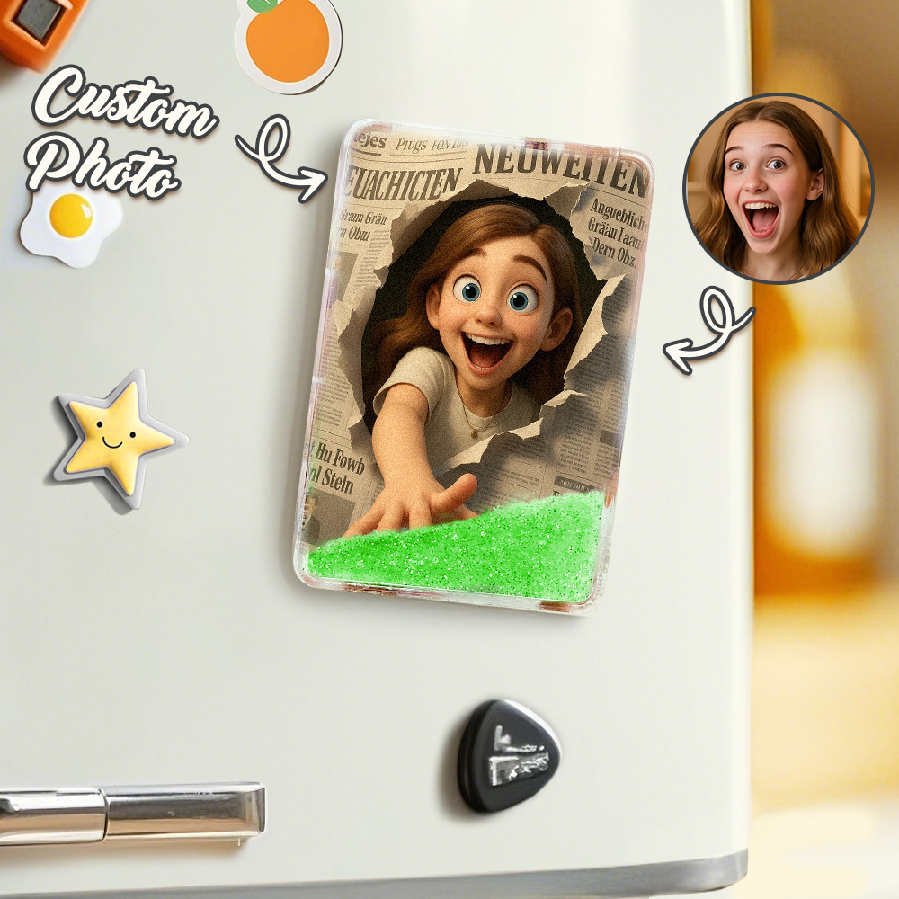 Benutzerdefinierte Cartoon Foto Glitter Cartoon Bildstil Quicksand Kühlschrankmagnet Personalisierte Weihnachten Kühlschrankmagnete Geschenk - meinemondlampe