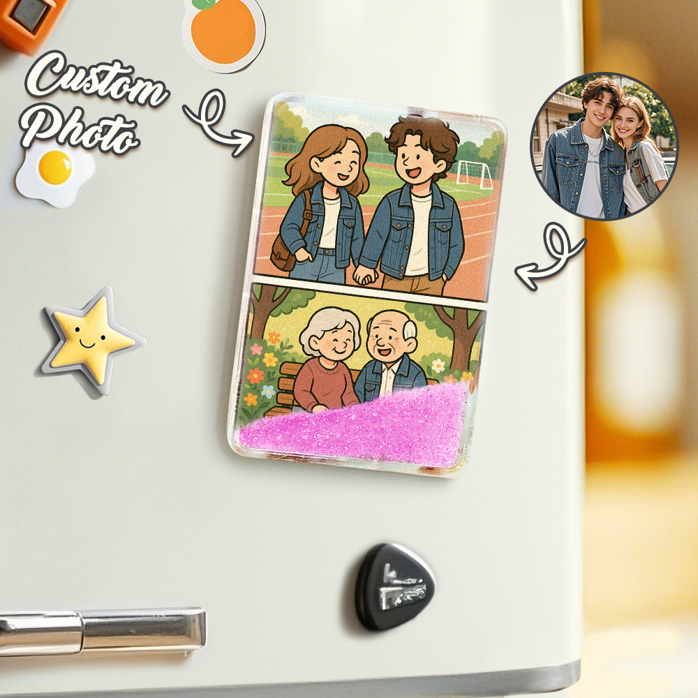 Benutzerdefinierte Cartoon Benutzerdefinierte Portrait Figur Junge & Ältere Stil Kühlschrank Magnet Personalisierte Quicksand Kühlschrank Magnet Weihnachtsgeschenk - meinemondlampe