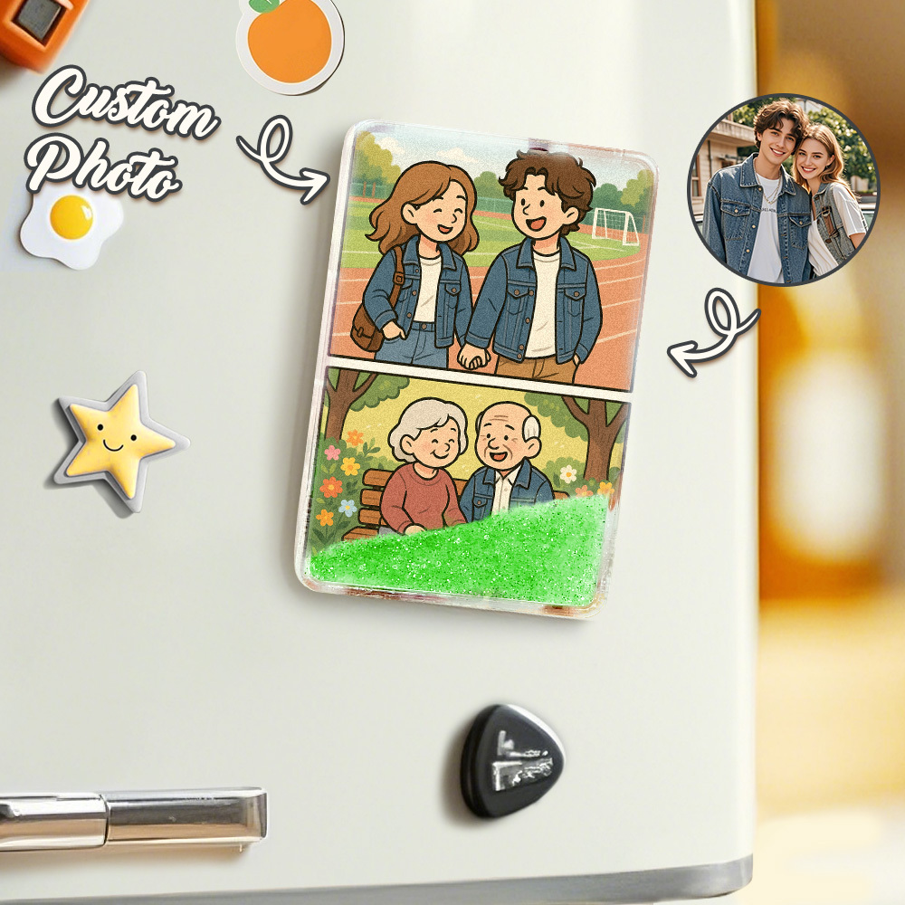 Benutzerdefinierte Cartoon Benutzerdefinierte Portrait Figur Junge & Ältere Stil Kühlschrank Magnet Personalisierte Quicksand Kühlschrank Magnet Weihnachtsgeschenk - meinemondlampe