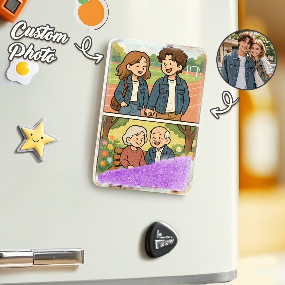 Benutzerdefinierte Cartoon Benutzerdefinierte Portrait Figur Junge & Ältere Stil Kühlschrank Magnet Personalisierte Quicksand Kühlschrank Magnet Weihnachtsgeschenk - meinemondlampe