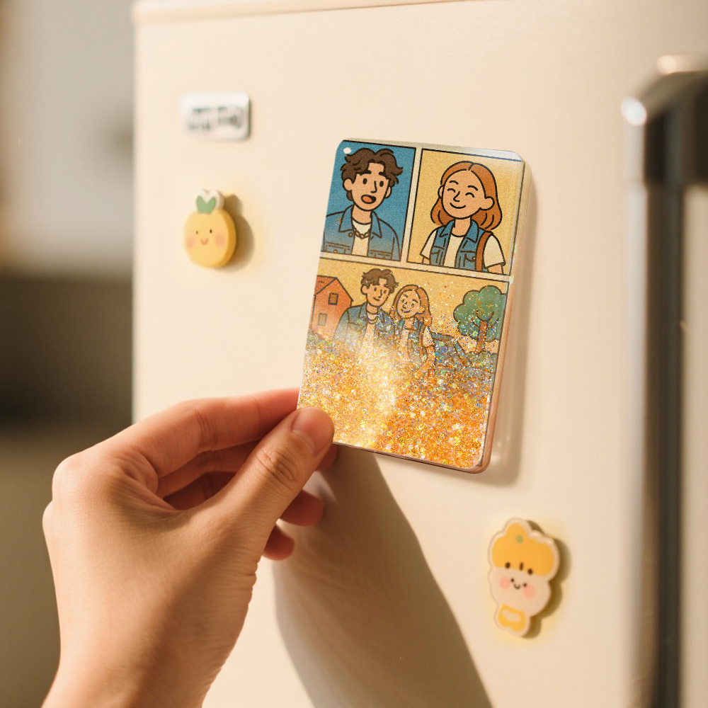 Benutzerdefinierte Cartoon Handgemalte Stil Foto Kühlschrank Magnet Personalisierte Quicksand Kühlschrank Magnet Weihnachten Geschenk - meinemondlampe