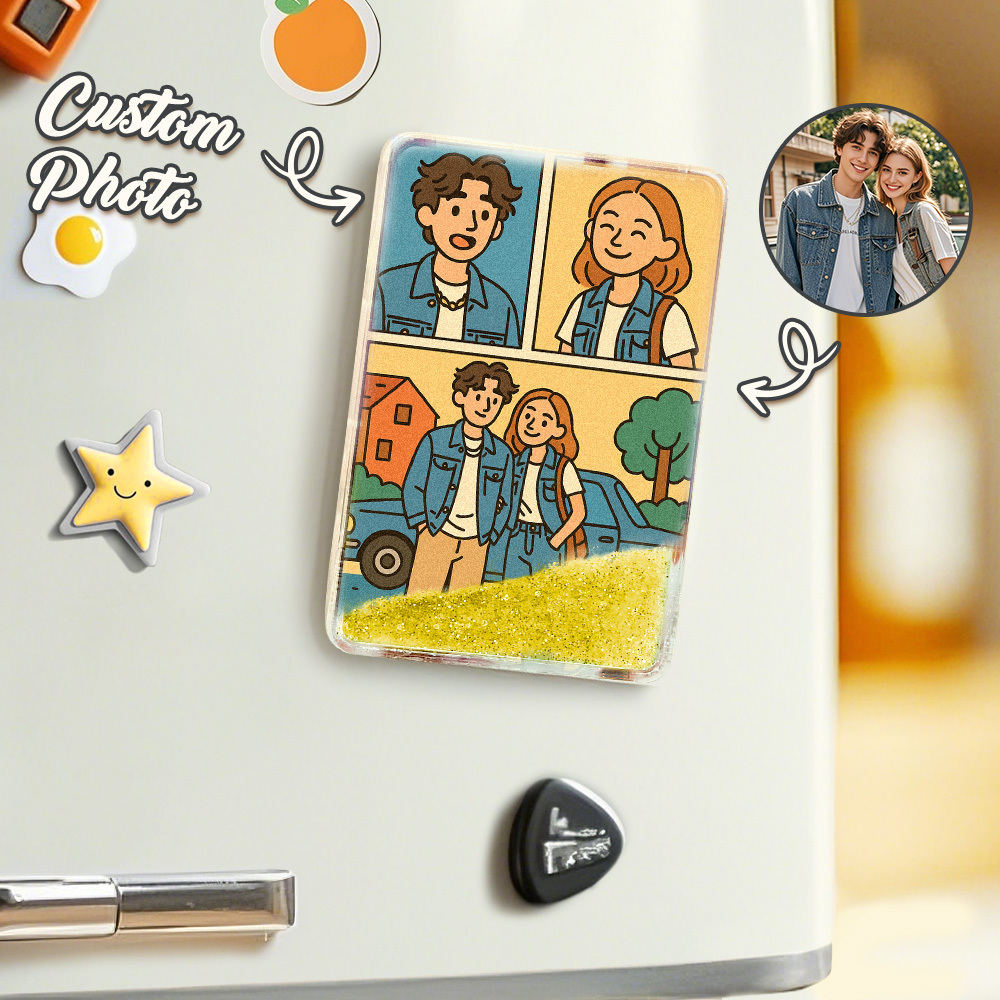 Benutzerdefinierte Cartoon Handgemalte Stil Foto Kühlschrank Magnet Personalisierte Quicksand Kühlschrank Magnet Weihnachten Geschenk - meinemondlampe