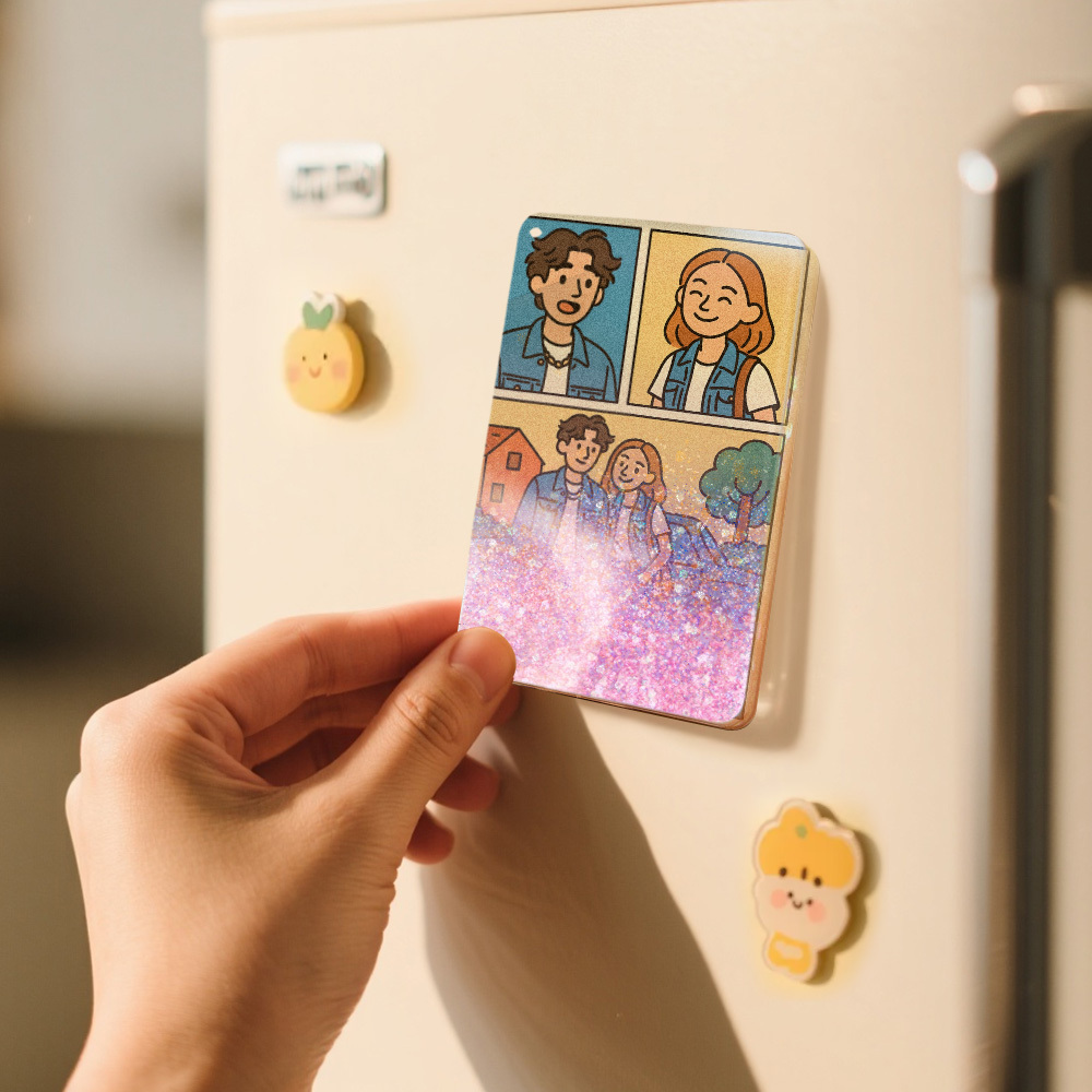 Benutzerdefinierte Cartoon Handgemalte Stil Foto Kühlschrank Magnet Personalisierte Quicksand Kühlschrank Magnet Weihnachten Geschenk - meinemondlampe