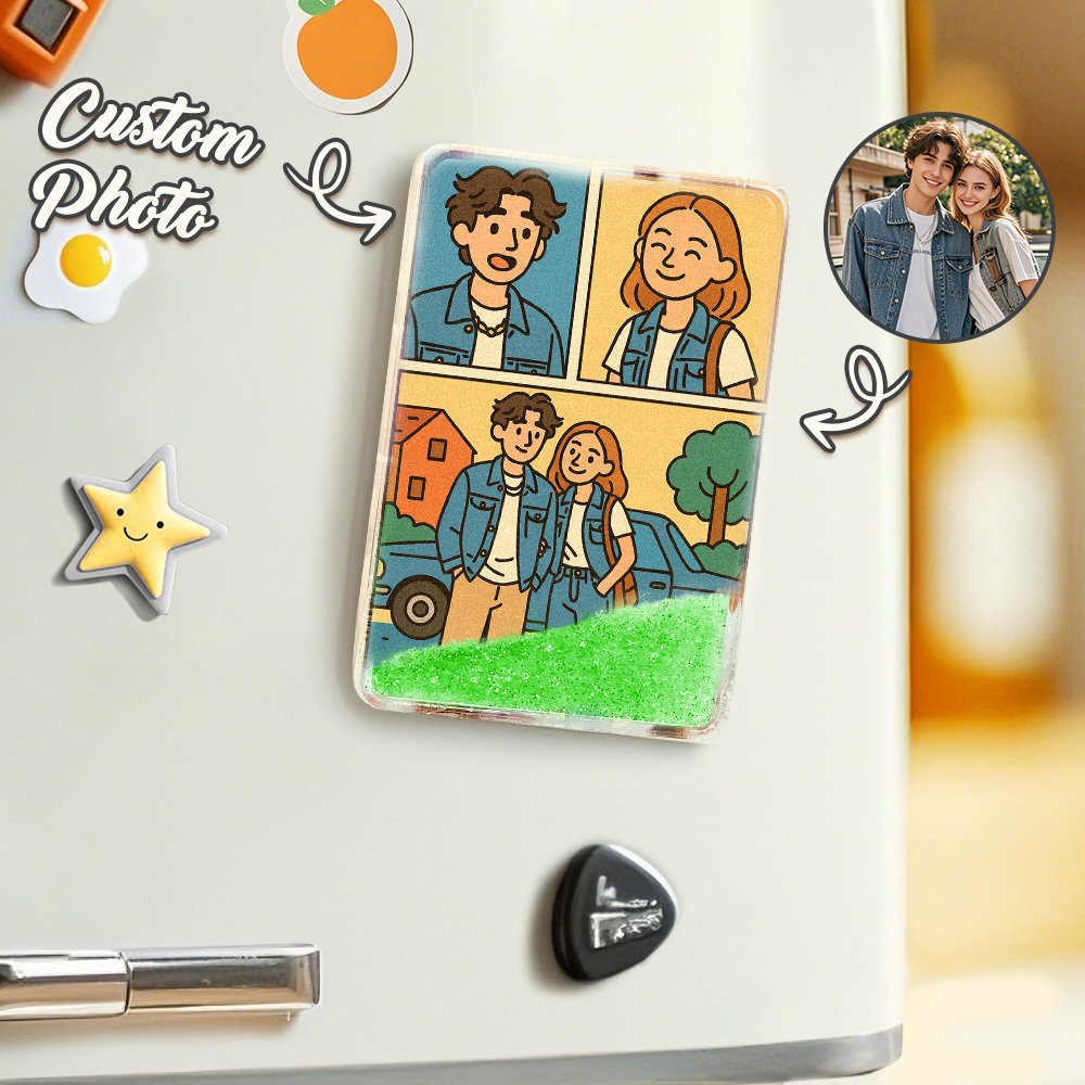 Benutzerdefinierte Cartoon Handgemalte Stil Foto Kühlschrank Magnet Personalisierte Quicksand Kühlschrank Magnet Weihnachten Geschenk - meinemondlampe