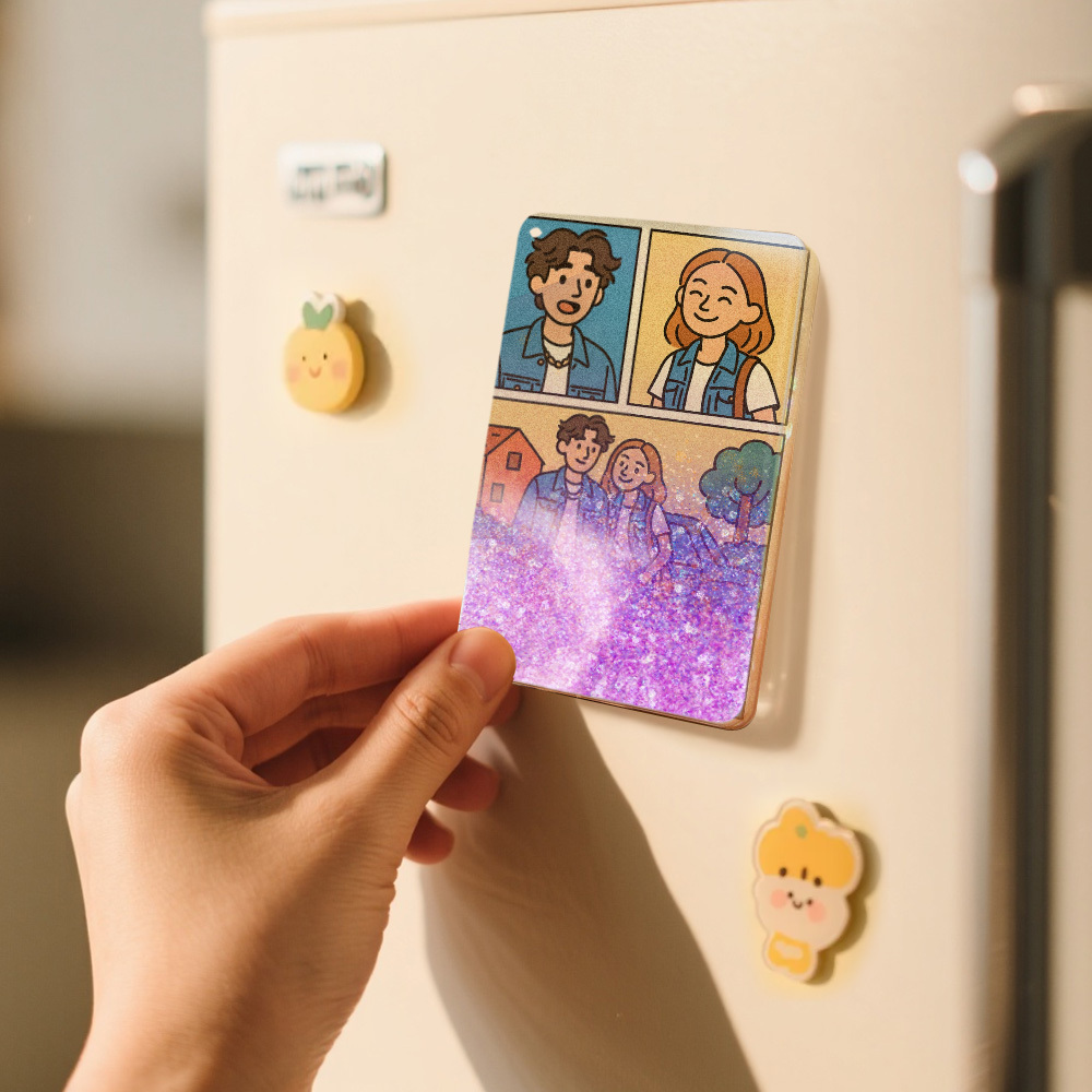 Benutzerdefinierte Cartoon Handgemalte Stil Foto Kühlschrank Magnet Personalisierte Quicksand Kühlschrank Magnet Weihnachten Geschenk - meinemondlampe