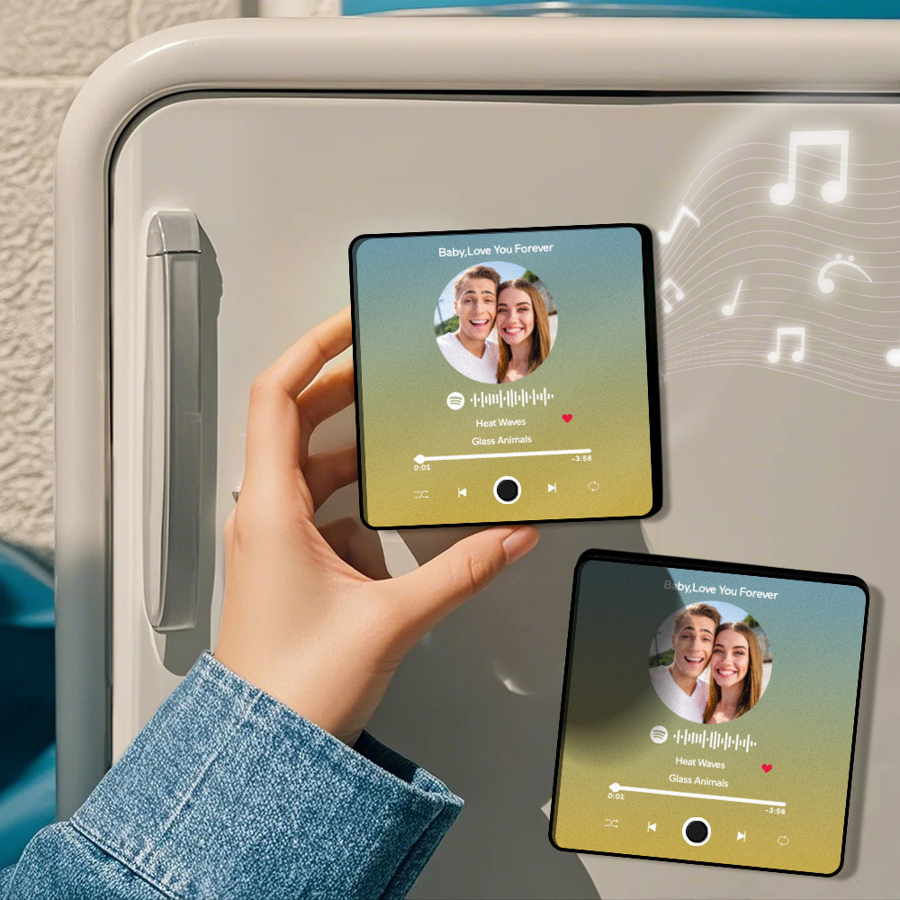 Personalisierter Fotoalbum-kühlschrankmagnet, Musik-wand-fotoaufkleber, Musikbewegung, Die Ohne Handy Abgespielt Werden Kann. Musik-kühlschrankmagnet Pro Kann Lieder Abspielen - meinemondlampe